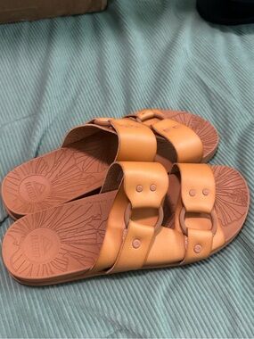 Reef Women's Tan Leather Double-Ring Slide Sandals